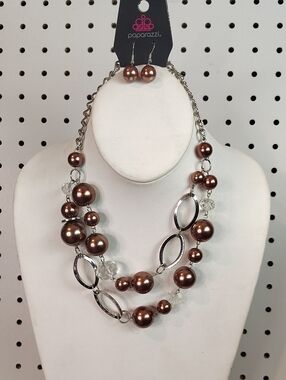 paparazzi Copper Pearl Multi-Strand Necklace & Earring Set